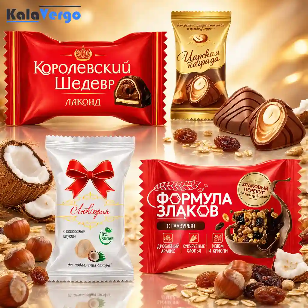 پک میکس شکلات های لاکوند Lakond مدل های تزارسکایا ناگرادا،غلاتی،شاهکار سلطنتی،نارگیلی بسته 1 کیلویی